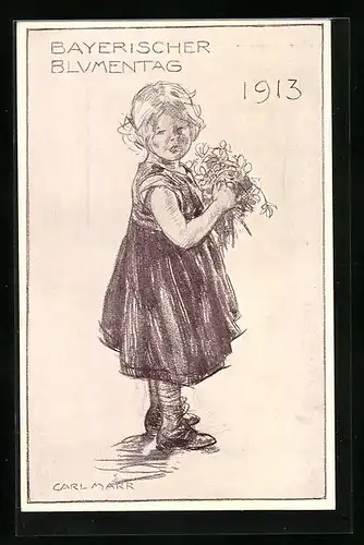 AK Bayerischer Blumentag 1913, Mädchen mit Blumenstrauss, Ganzsache Bayern