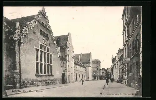 AK Lübeck, Strassenpartie mit Hauptfeuerwache