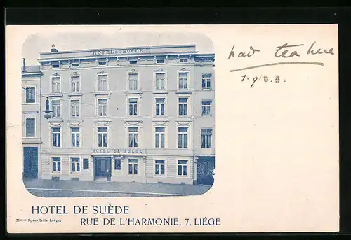 AK Liége, Hotel de Suede, Rue de l`Harmonie