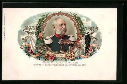 Lithographie Albert König von Sachsen in Uniform