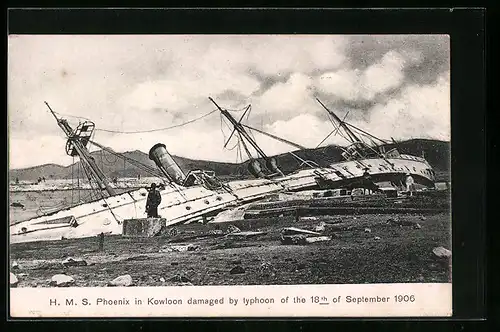 AK Seenotrettung, H. M. S. Phoenix in Kowloon damaged by typhoon 1906