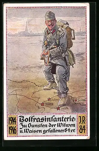 Künstler-AK Österreichischer Soldat der Bolfrasinfanterie, Infanterie-Regiment 84