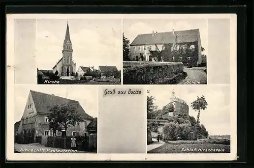 AK Boritz, Kirche, Albrecht`s Restaurant, Schule, Schloss Hirschstein