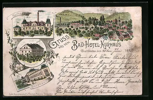 Lithographie Gottleuba, Bad-Hotel-Kurhaus, Totalansicht