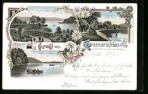 Lithographie Gremsmühlen, Partie a. Diecksee, Partie a. d. Holm