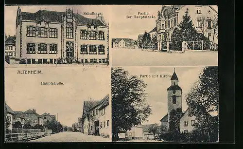 AK Altenheim, Partie der Hauptstrasse, Schulhaus, Kirche