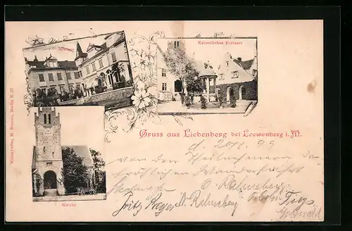 AK Liebenberg bei Loewenberg, Schloss, Kaiserliches Postamt, Kirche