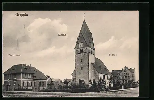 AK Greppin, Kirche mit Pfarrhaus und Schule