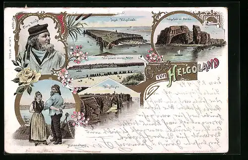 Lithographie Helgoland, Westküste, Nationaltanz, Claus Krüss