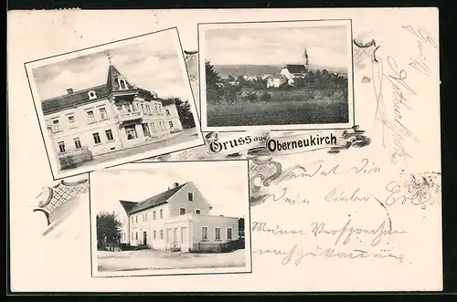 AK Oberneukirch, Gasthaus, Geschäft, Ortspartie mit Kirche