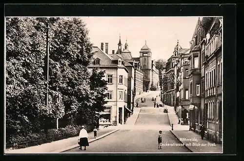 AK Mittweida, Deckerstrasse mit Blick zur Post