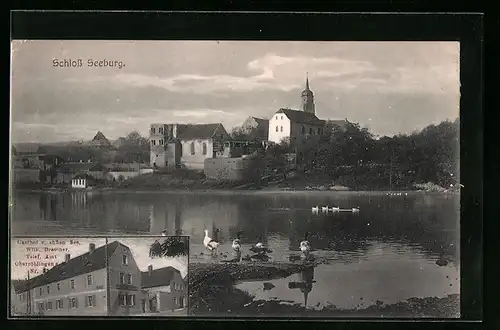 AK Oberröblingen a. S., Gasthof zum süssen See, Schloss Seeburg