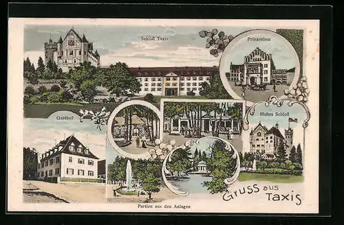 Lithographie Taxis, Gasthof, Schloss Taxis, Prinzenbau