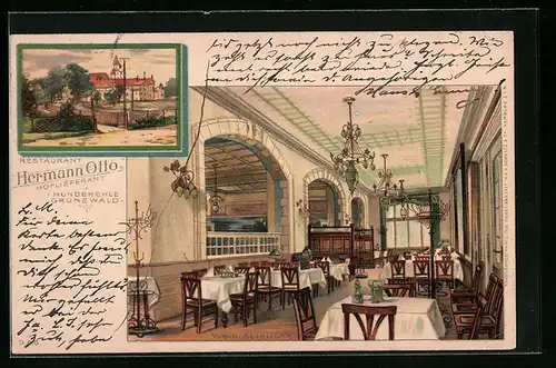 Lithographie Berlin-Grunewald, Restaurant Hermann Otto, Wein-Abteilung