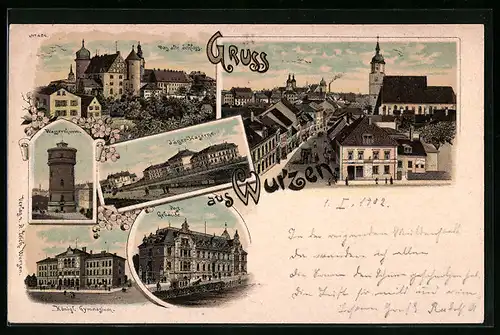 Lithographie Wurzen, Gesamtansicht mit Jäger-Kaserne