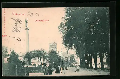 AK Oldenburg, Ofenerstrasse mit Denkmal