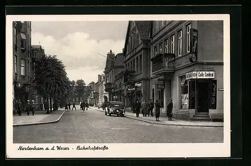 AK Nordenham a. d. Weser, Bahnhofstrasse mit Café Central