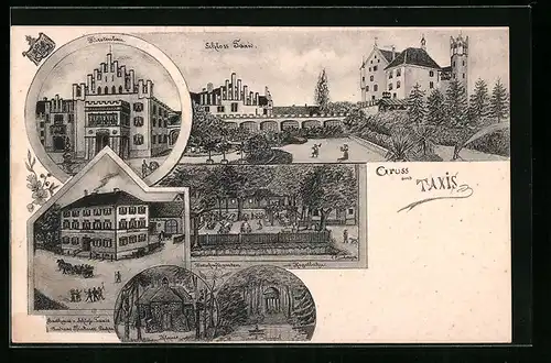 Künstler-AK Taxis, Schloss, Fürstenbau, Gasthaus z. Schloss Taxis