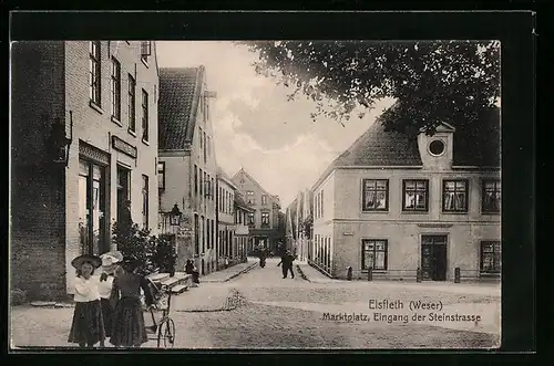 AK Elsfleth /Weser, Marktplatz und Eingang der Steinstrasse