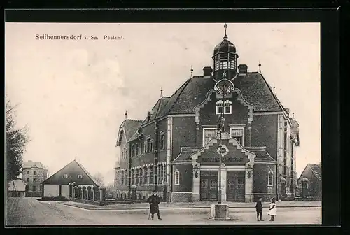 AK Seifhennersdorf i. Sa., Strassenpartie mit Postamt