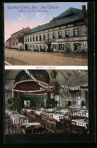 AK Riesa-Gröba, Gasthof Gröba mit Konzert- und Ballsaal