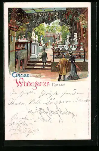 Lithographie Lübeck, Cafe Restaurant Wintergarten, Innenansicht
