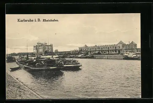 AK Karlsruhe, Ansicht des Rheinhafens