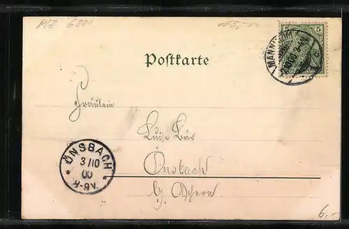 Lithographie Mannheim, Blick von der Rheinbrücke