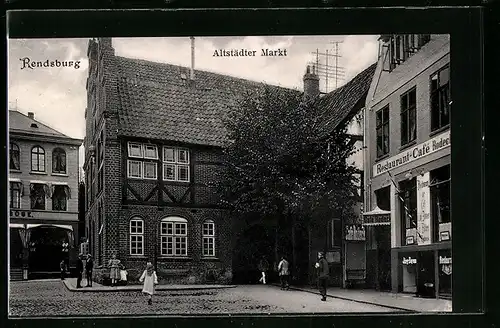 AK Rendsburg, Altstädter Markt mit Cafe-Restaurant