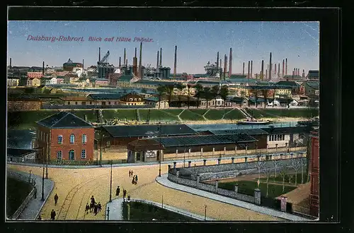 AK Duisburg-Ruhrort, Blick auf Hütte Phönix und Strasse