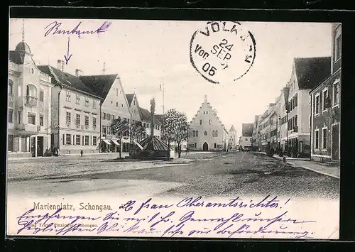 AK Schongau, Marienplatz mit Säulendenkmal