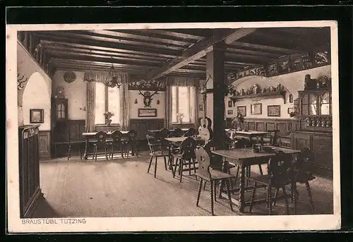 AK Tutzing, Gasthaus Braustübl, Innenansicht mit Fenstern