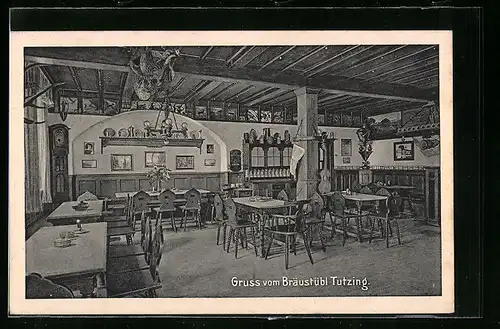 AK Tutzing, Gasthaus Braustübl, Innenansicht