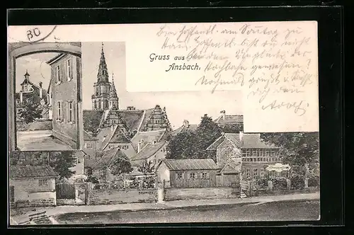 AK Ansbach, Teilansicht und Ortspartie mit Kirchen