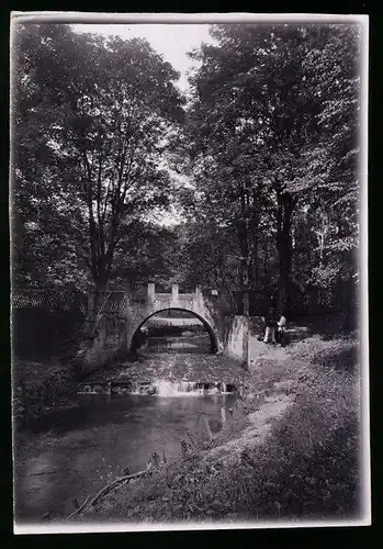 Fotografie Brück & Sohn Meissen, Ansicht Dresden, Partie im Park am Garnisonslazaretts mit alter Steinbrücke