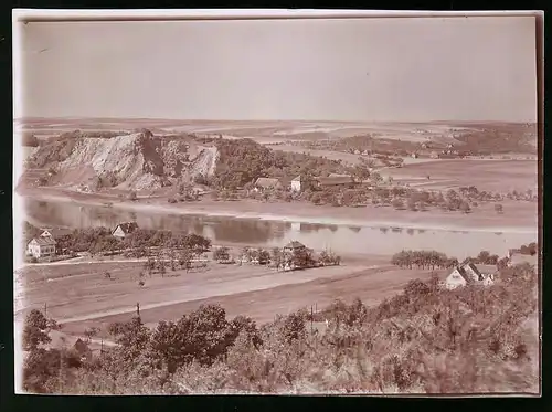 Fotografie Brück & Sohn Meissen, Ansicht Diesbar / Elbe, Blick auf den Ort und nach dem Görischfelsen