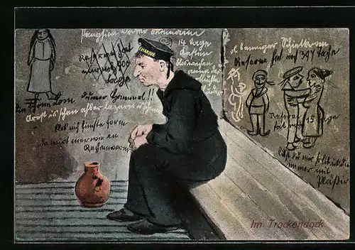 Künstler-AK Matrose im Trockendock, Kaffeeviereck