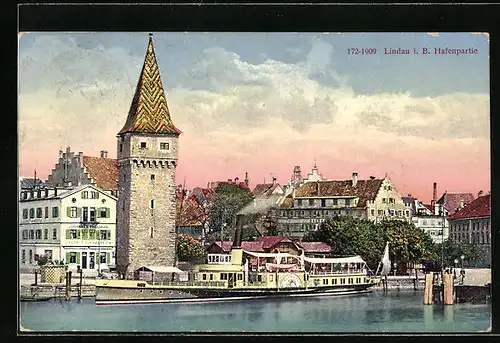 AK Lindau i. B., Hafenpartie, Bodenseedampfer Rupprecht, Gasthof zur Helvetia