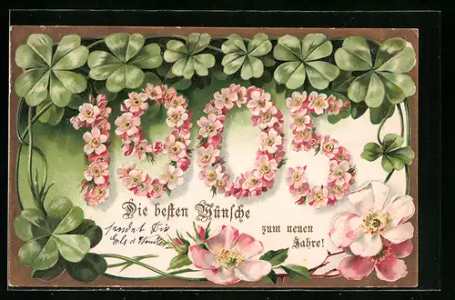 AK Jahreszahl aus Blumen mit Kleeblättern, Neujahrsgruss 1905