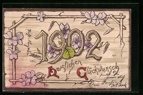 Präge-AK Glückwünsche zum Jahr 1902, Jahreszahl