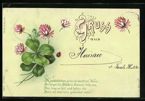 AK Kleeblatt mit Blüten