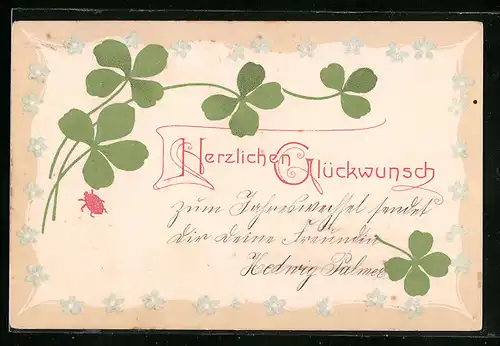 Präge-AK Glückwünsche, Kleeblatt
