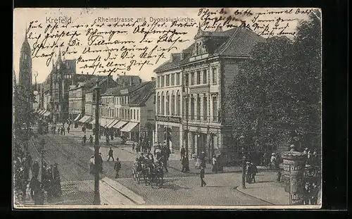 AK Krefeld, Rheinstrasse mit Dyonisiuskirche aus der Vogelschau