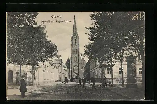 AK Crefeld, Ostwall mit Stephankirche