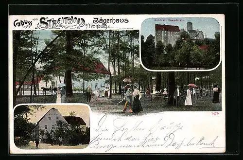 AK Frohburg, Gasthaus Jägerhaus im Streitwald, Schloss Gnandstein