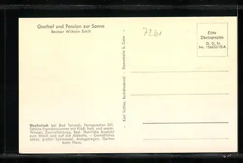 AK Neubulach, Gasthof und Pension zur Sonne mit Strasse