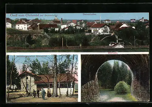 AK Deisenhofen, Waldrestaurant Gleisental, Schlucht, Gesamtansicht