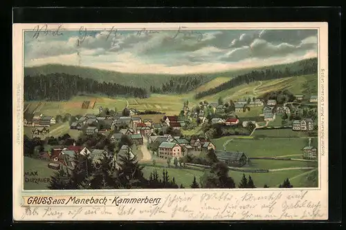 Künstler-AK Max Dutzauer: Manebach-Kammerberg, Teilansicht des Ortes