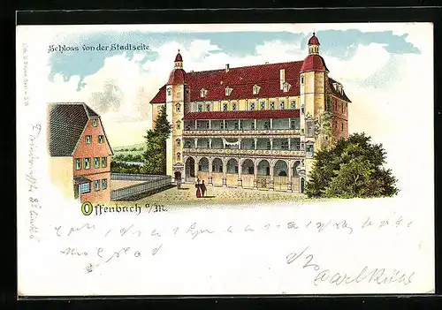 Lithographie Offenbach a. M., Schloss von der Stadtseite gesehen