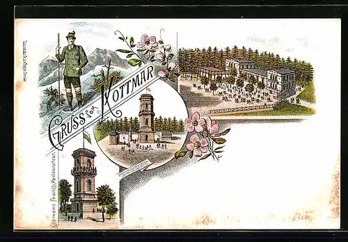 Lithographie Eibau, Restaurant von Clemens Feurich, Aussichtsturm